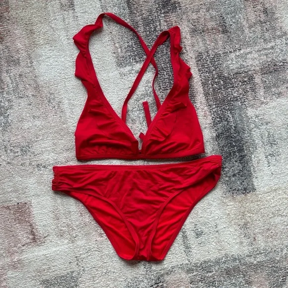 Red Ruffled Bikini Set - Picture 1 of 4